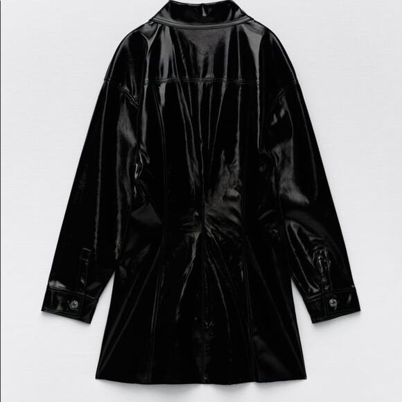 ZARA BLOGGER FAVORITE FAUX LEATHER DRESS BLACK - Picture 11 of 14